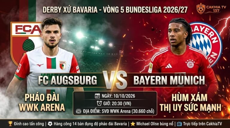 Ảnh bìa nhận định trận derby xứ Bavaria giữa Augsburg vs Bayern Munich vòng 5 Bundesliga 2026/27 trên chuyên trang bóng đá CakhiaTV