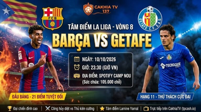 Ảnh bìa nhận định trận đấu Barca vs Getafe lúc 23h30 ngày 10/10 vòng 8 La Liga. Xem trực tiếp bóng đá chất lượng cao trên CakhiaTV.